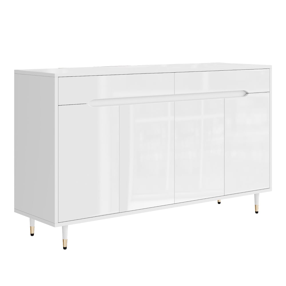 Buffet URBAN MEUBLE blanc laqué brillant 140 cm avec 4 portes et 2 tiroirs