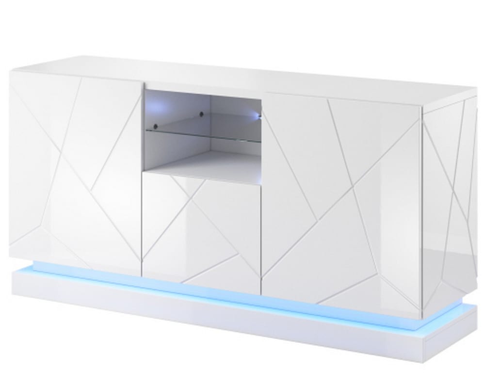 Buffet CLOST blanc laqué 150 cm avec éclairage LED RVB intégré