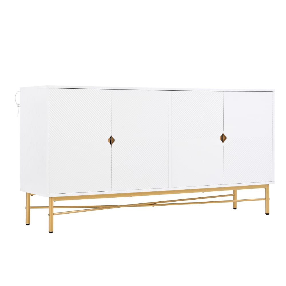 Grand buffet 4 portes blanc strié et pieds dorés 160 cm - URBAN MEUBLE