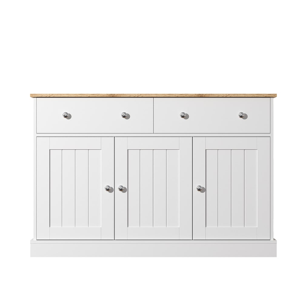 Buffet blanc URBAN MEUBLE à façades gravées 120 cm avec 3 portes et 2 tiroirs