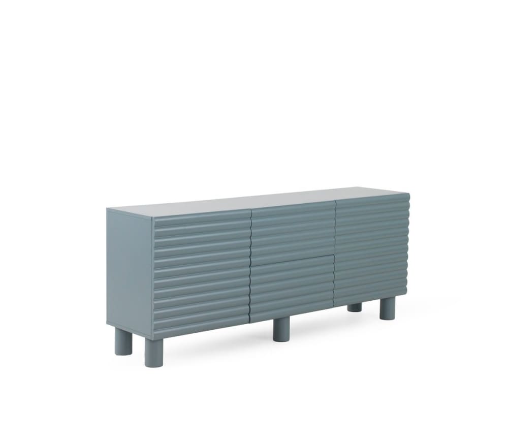 Buffet GEESE HOME bleu pigeon à relief ondulé 180 cm avec 2 portes et 2 tiroirs