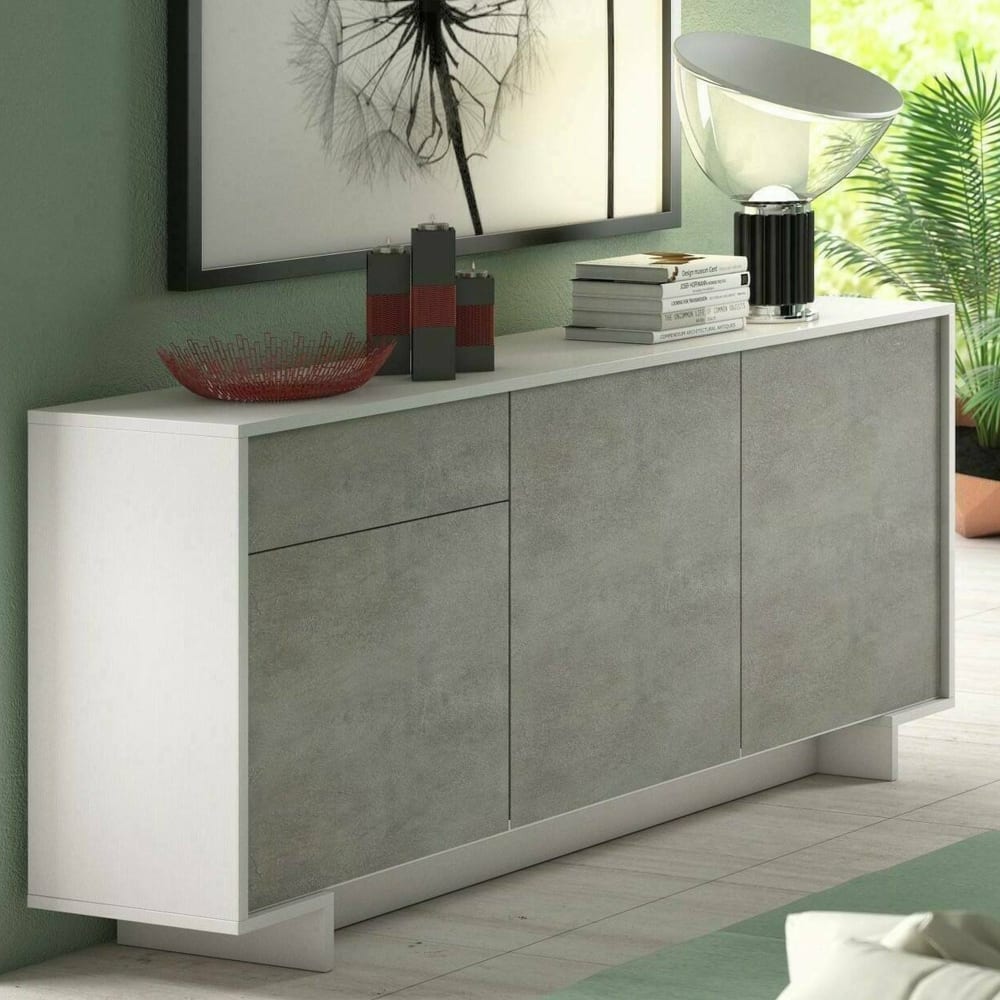 Détail de la teinte gris ciment du buffet ARONNE