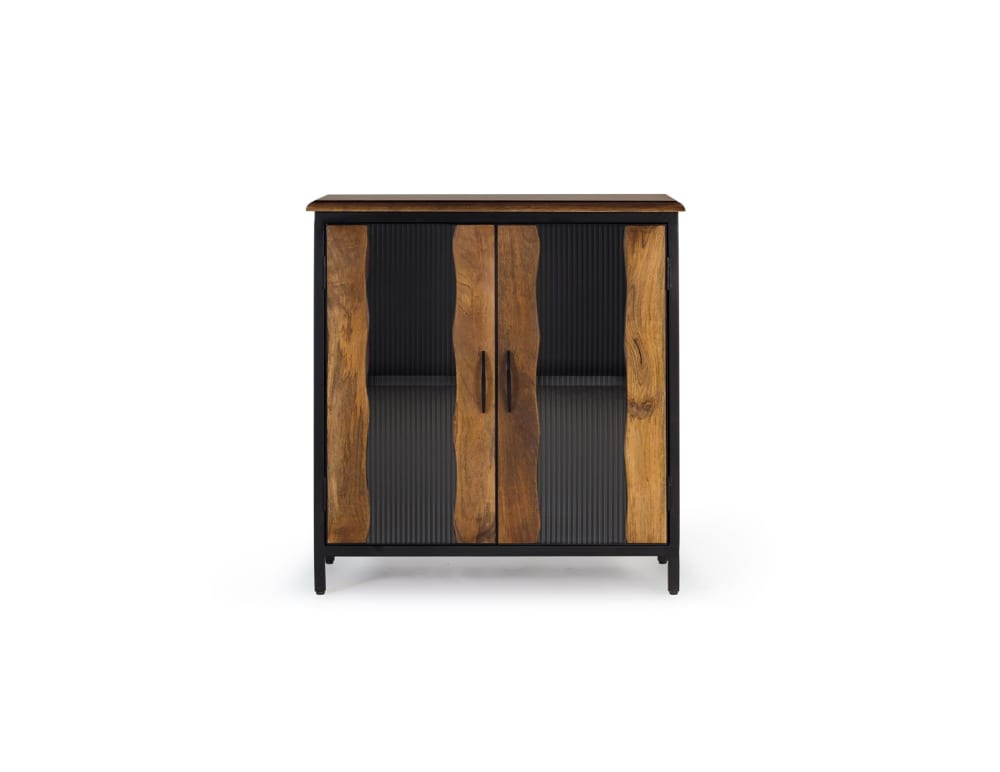 Petit buffet ZANZIBAR en manguier et métal noir 2 portes 87 cm