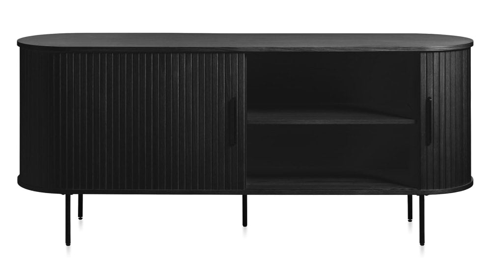 Grand buffet ALBA en chêne plaqué noir 180 cm à portes coulissantes