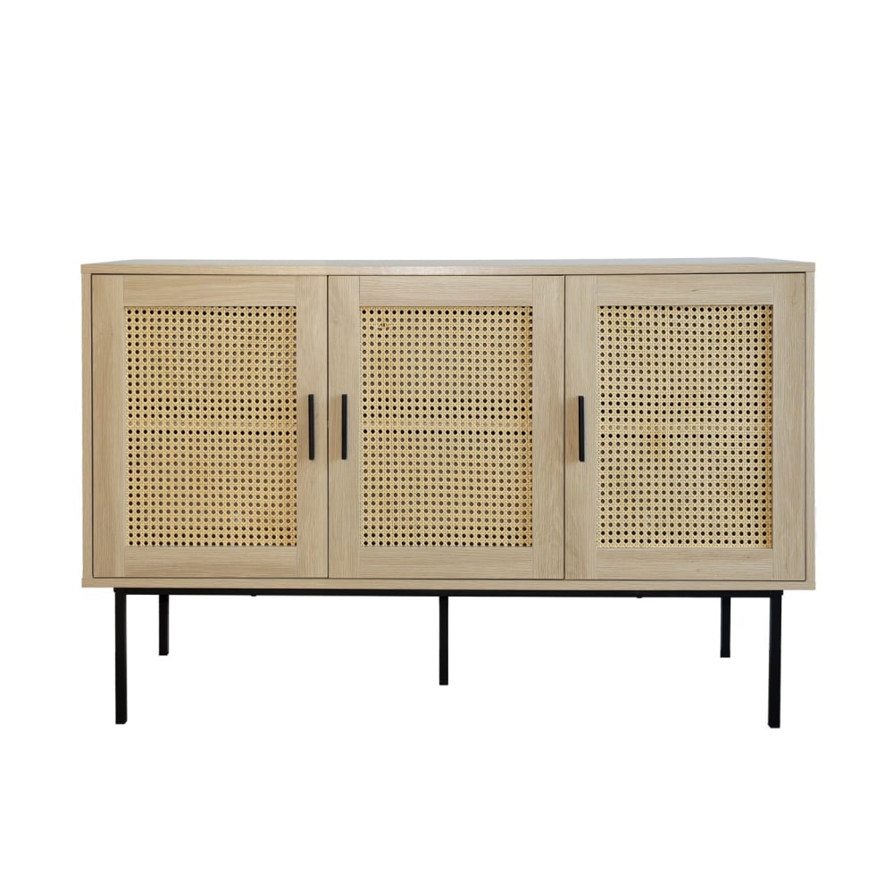 Buffet BOX & BEYOND en bois et cannage naturel 120 cm avec 3 portes battantes