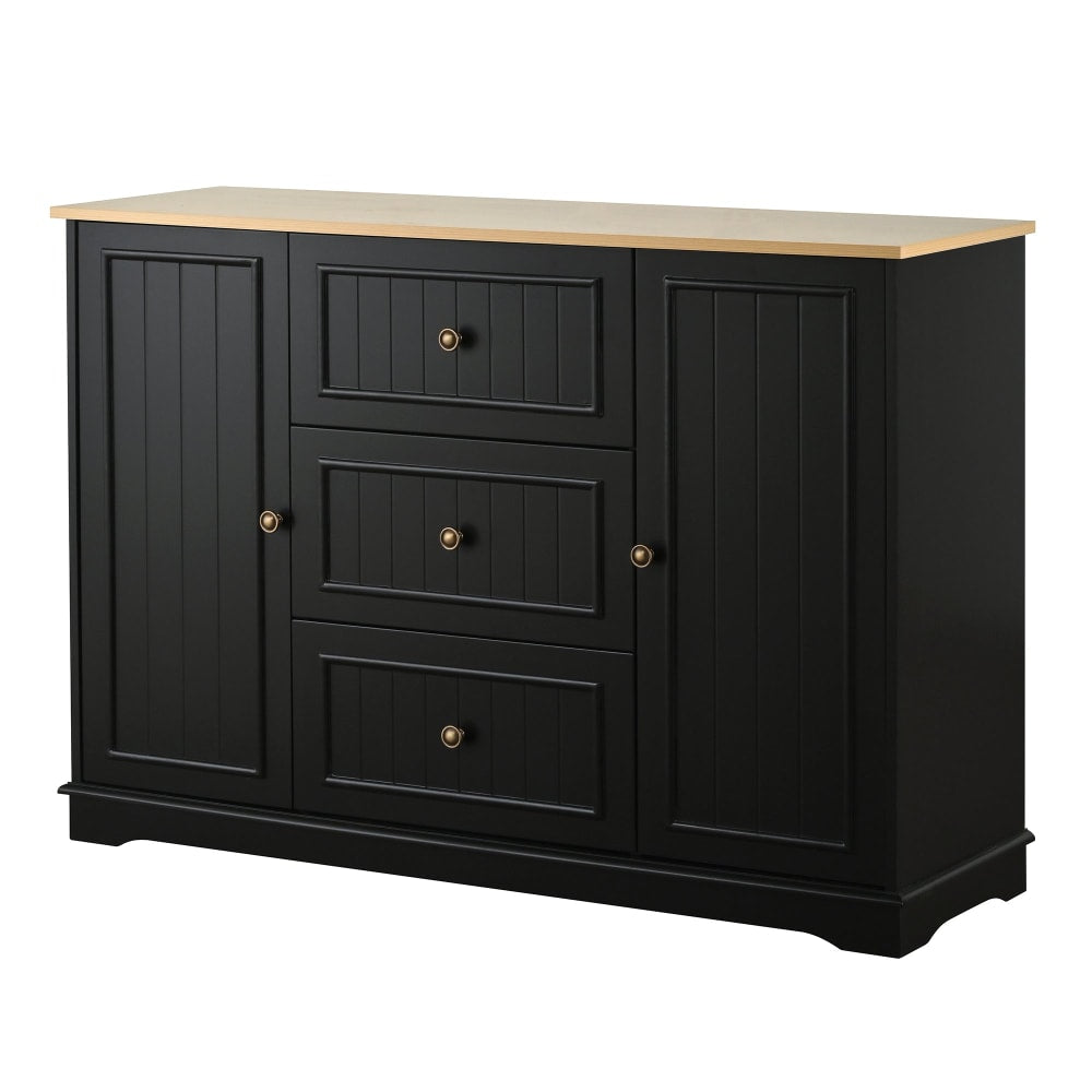 Buffet bahut noir 2 portes et 3 tiroirs à plinthe courbée 126 cm - URBAN MEUBLE