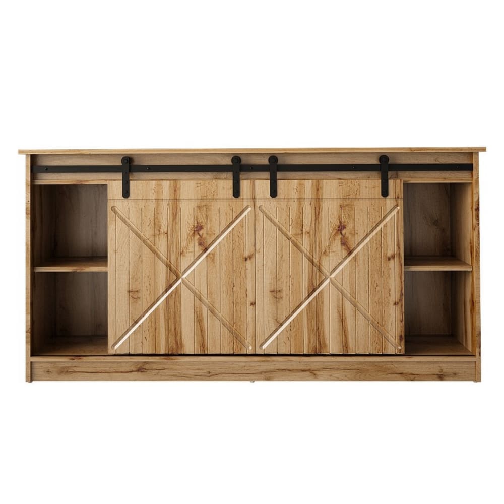 Buffet HEXA effet chêne wotan 160 cm avec 2 portes coulissantes et une niche