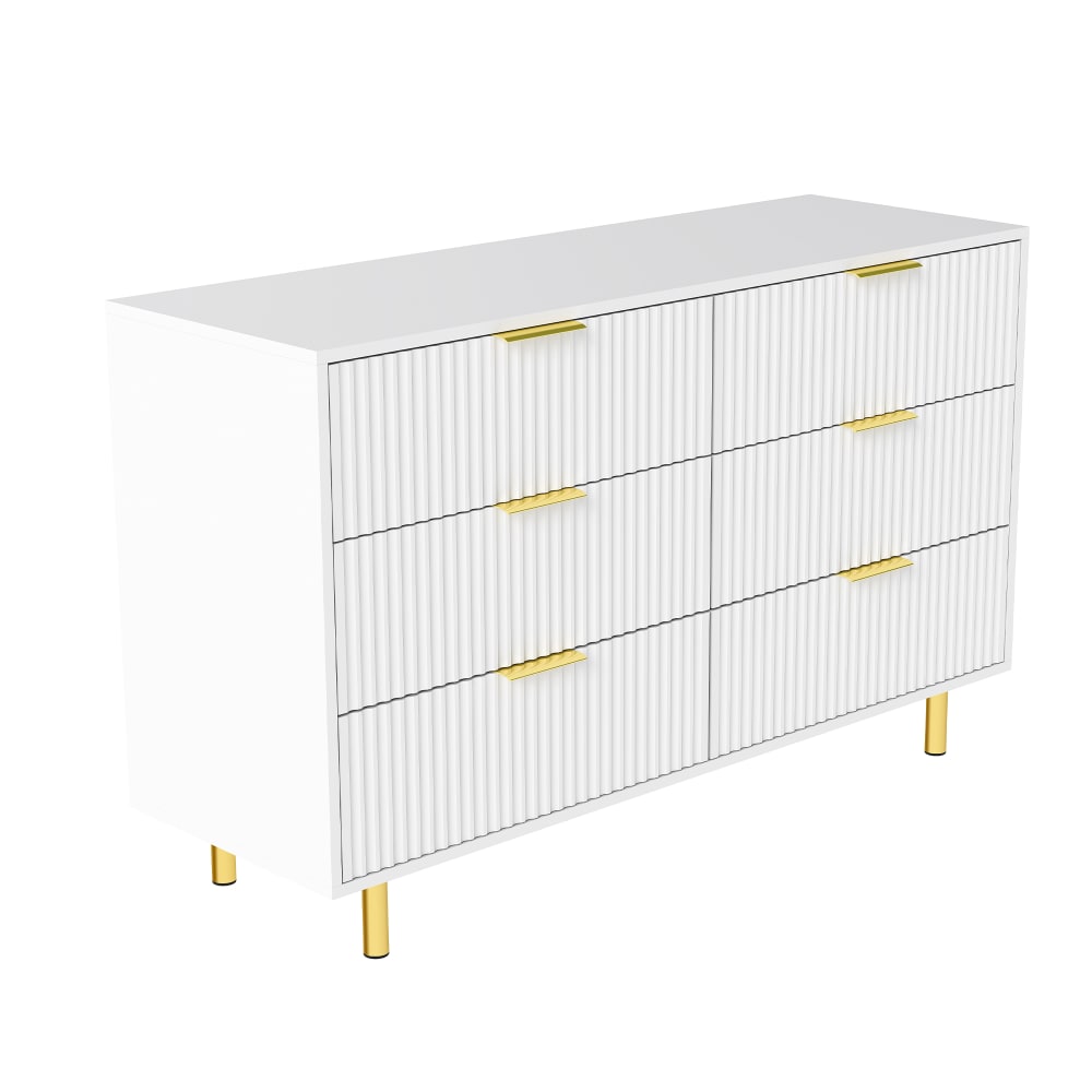 Buffet bahut URBAN MEUBLE blanc 120 cm avec 6 tiroirs et poignées dorées