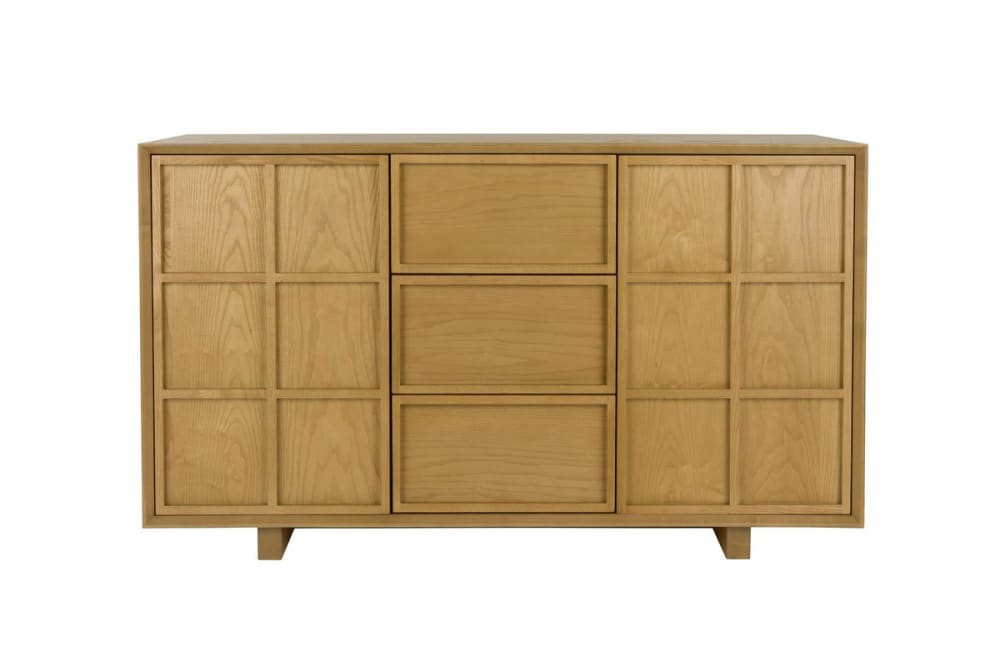 Buffet japandi RASTER en frêne massif naturel 120 cm
