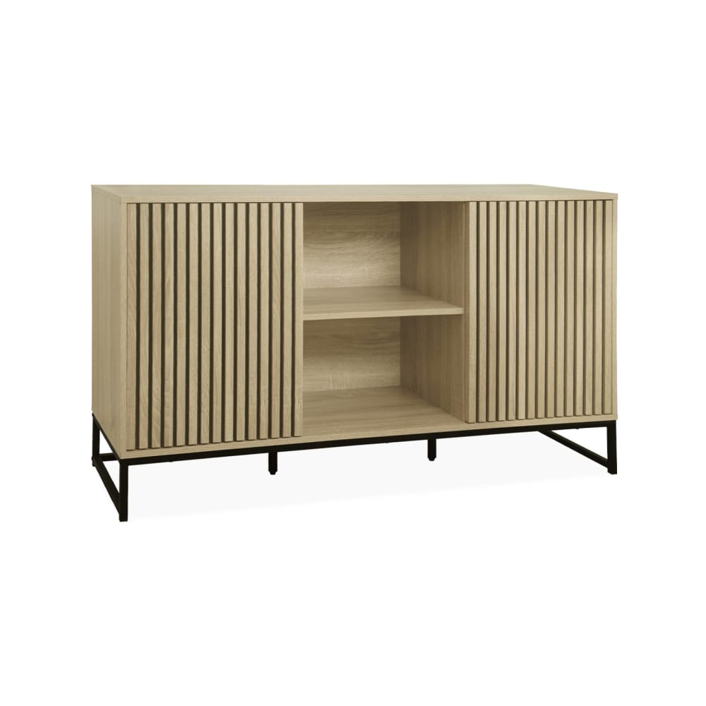 Buffet enfilade LISBONNE effet bois rainuré 140 cm avec 2 portes et niche centrale