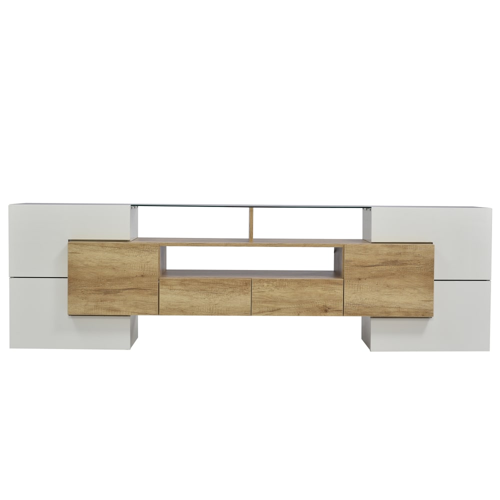 Grand buffet bas URBAN MEUBLE de 200 cm en bois clair et blanc