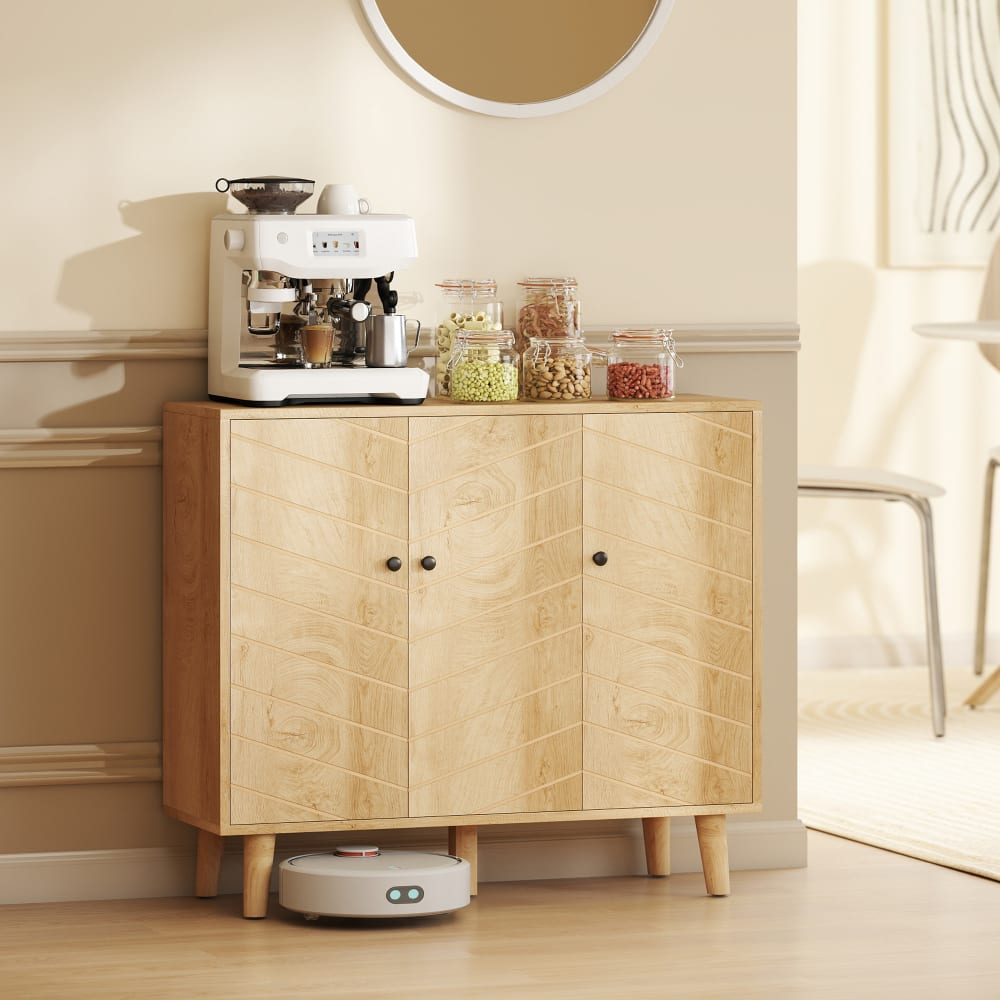 Buffet HOMCOM ouvert sur ses quatre espaces de rangement
