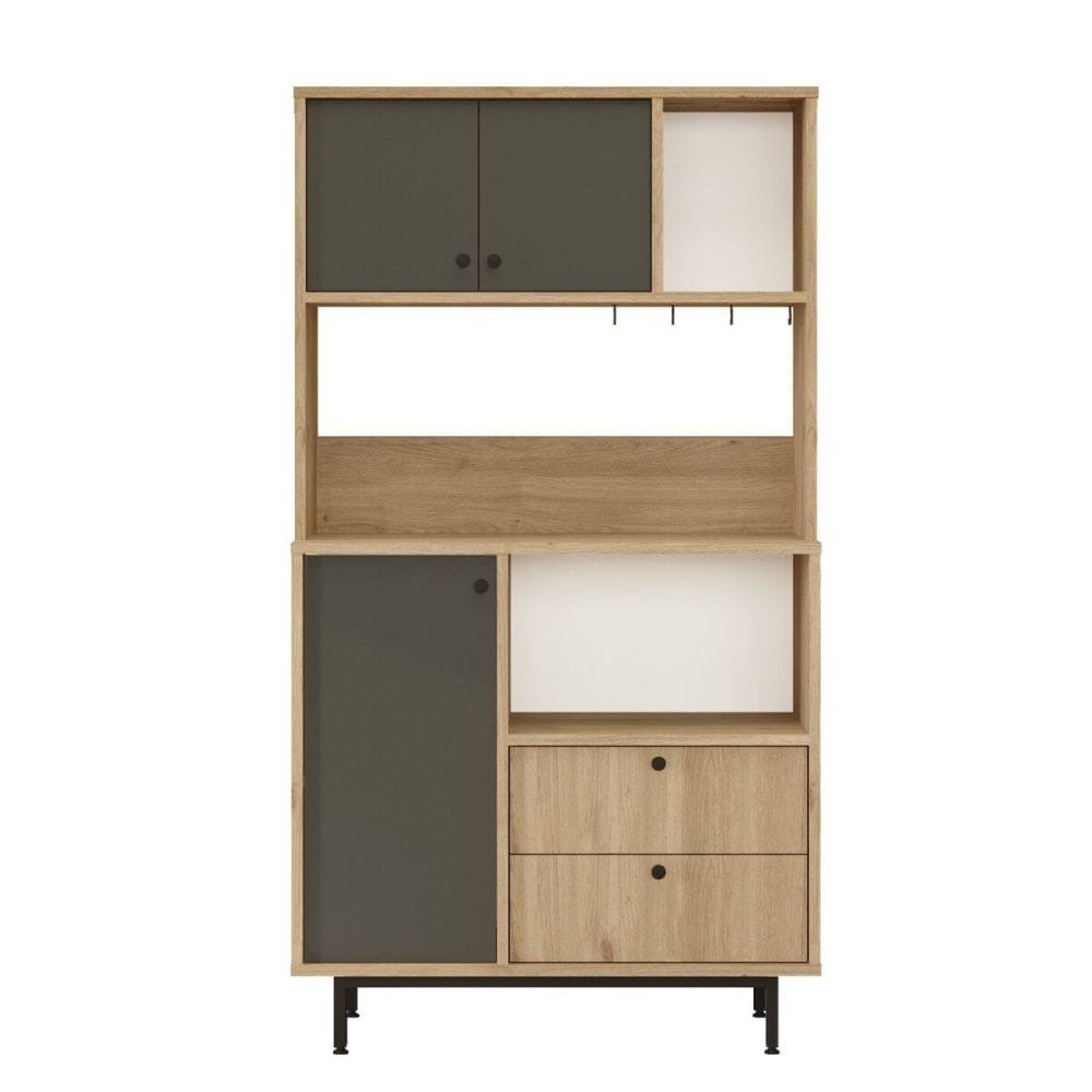 Buffet haut de cuisine ODE effet chêne et gris 88 cm à 3 portes