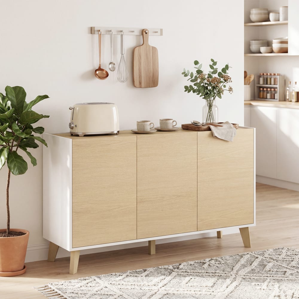 Buffet HOMCOM ouvert sur ses six compartiments