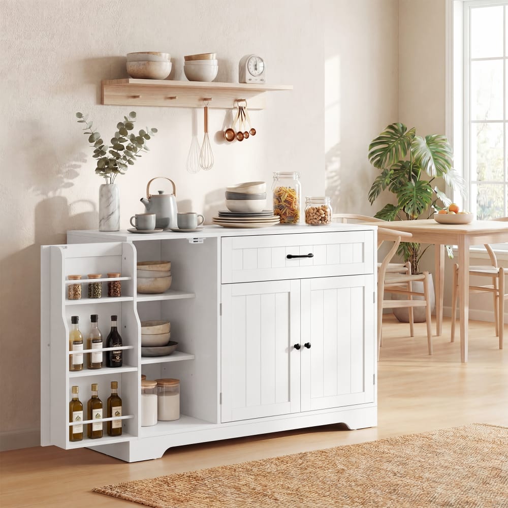 Buffet HOMCOM portes ouvertes sur les racks à épices
