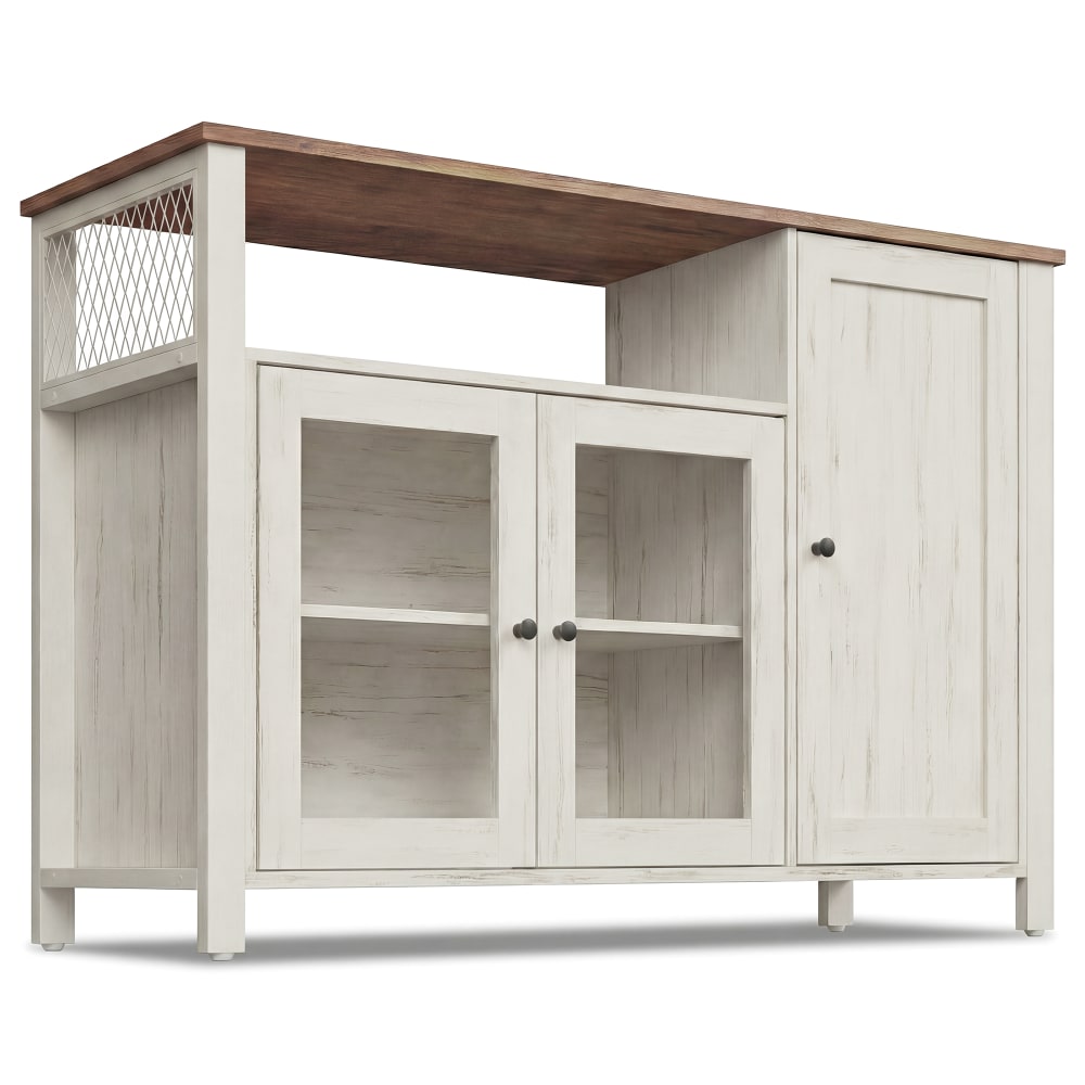 Buffet de cuisine DAXTON marron et blanc 110 cm à 3 portes vitrées