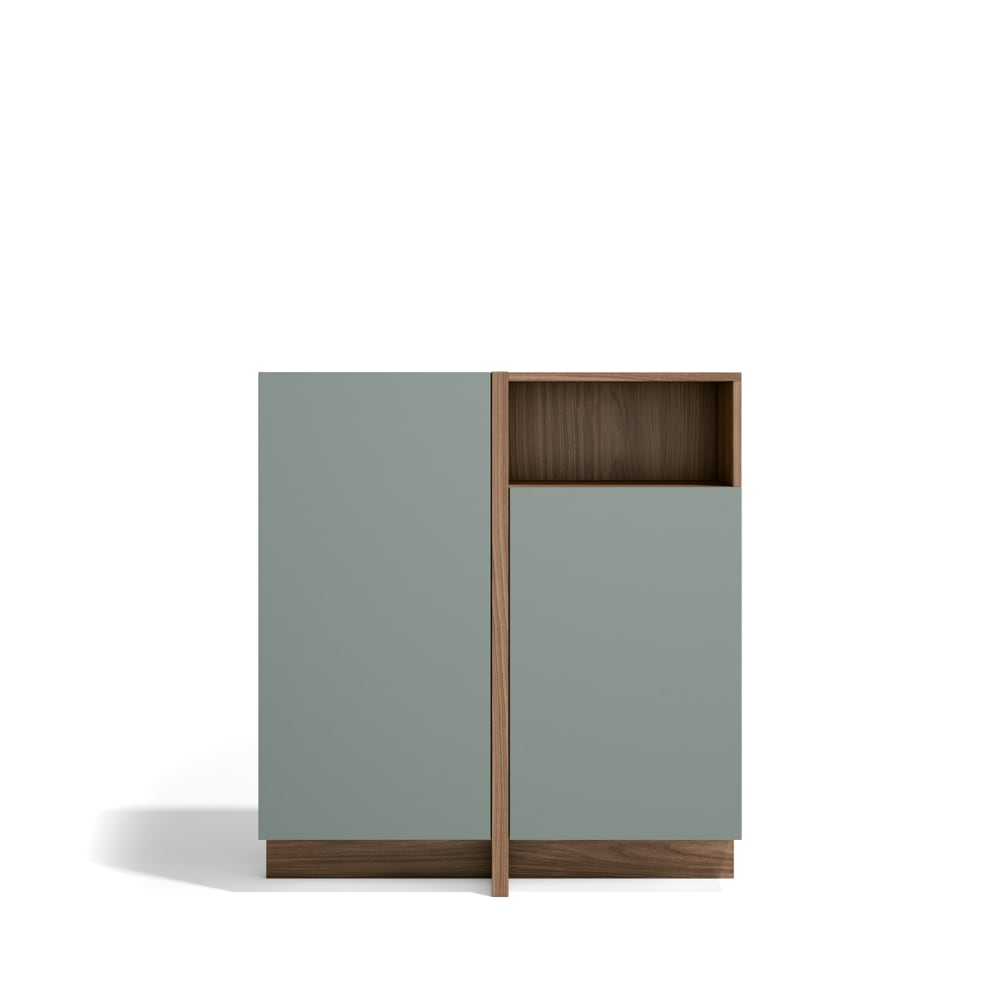 Buffet bas SOHO 2 portes et 1 niche vert et noyer 87 cm