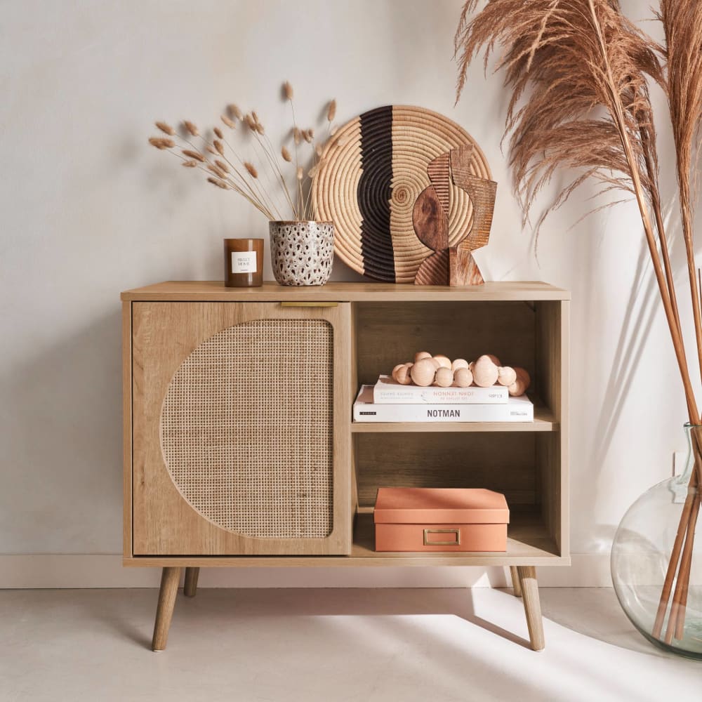 Buffet EVA porte ouverte sur ses deux niveaux de rangement