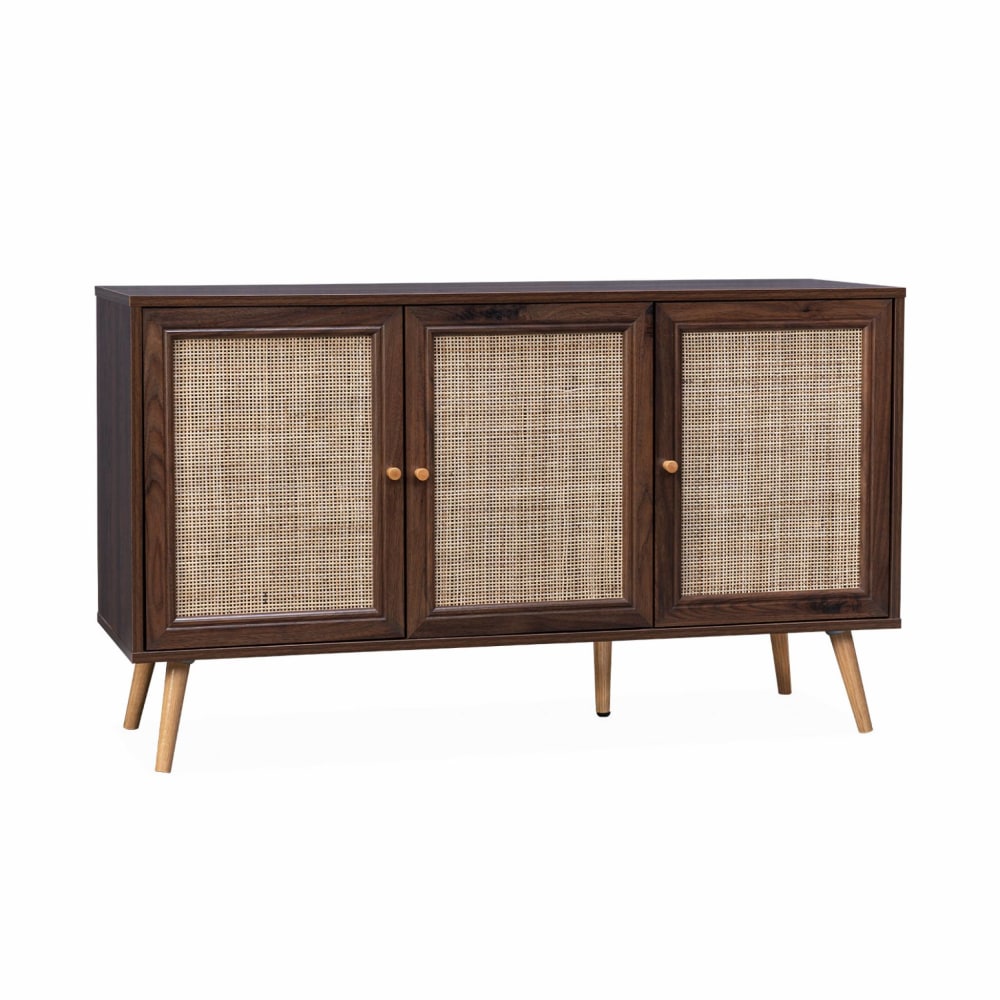 Buffet bahut SWEEEK en cannage bois foncé 120 cm avec 3 portes