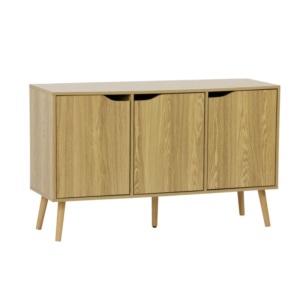 Buffet scandinave NEPAL effet frêne 120 cm à 3 portes et pieds compas