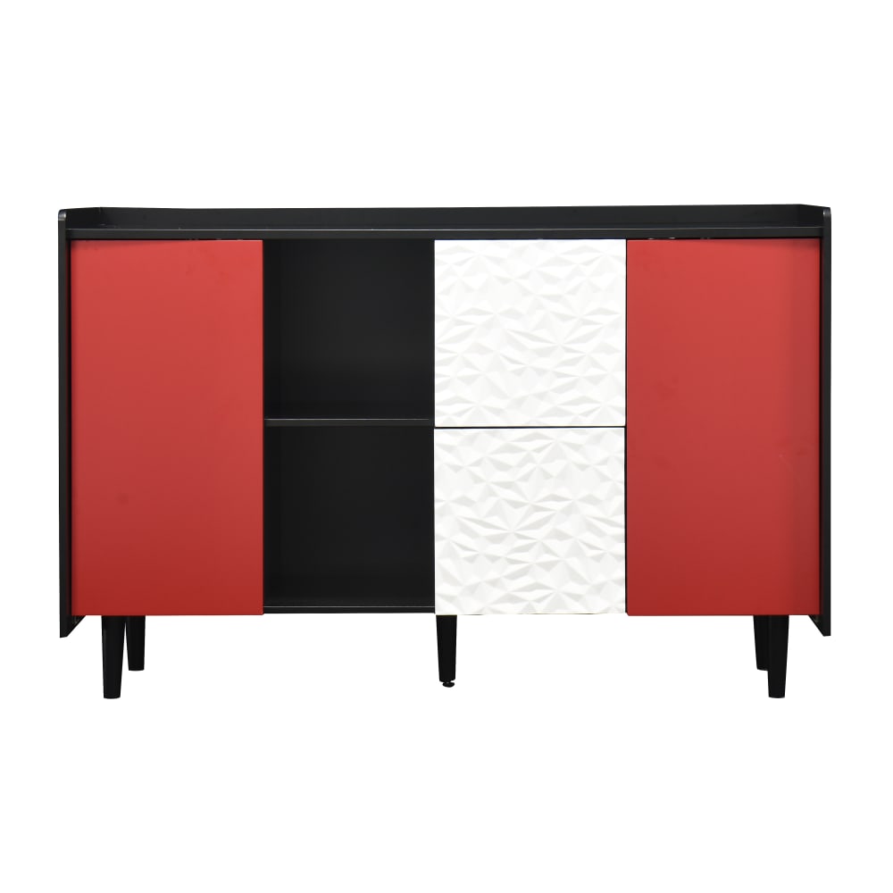Buffet URBAN MEUBLE noir rouge et blanc 120 cm avec tiroirs texturés