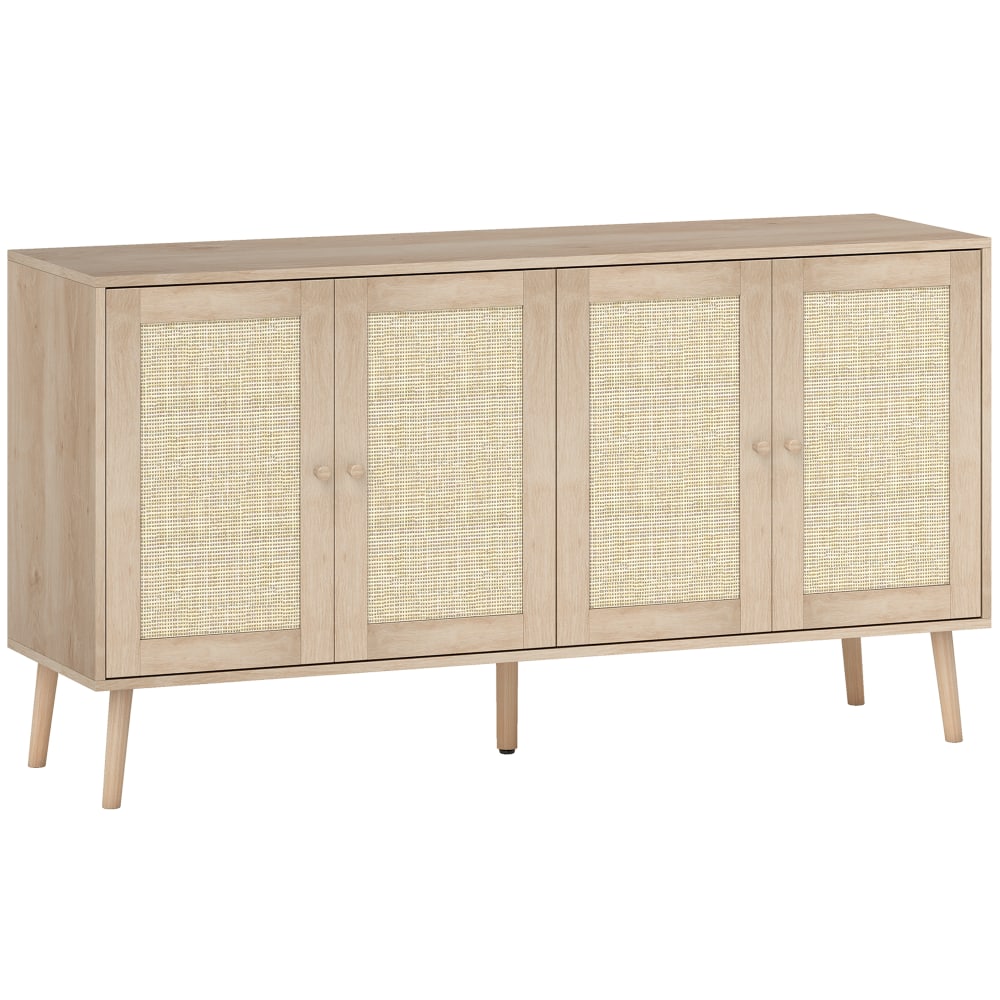 Buffet HOMCOM en cannage et pin 140 cm effet bois naturel