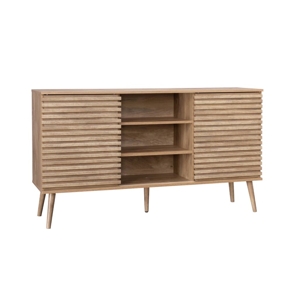 Buffet enfilade MADERE décor bois avec 2 portes coulissantes rainurées 140 cm