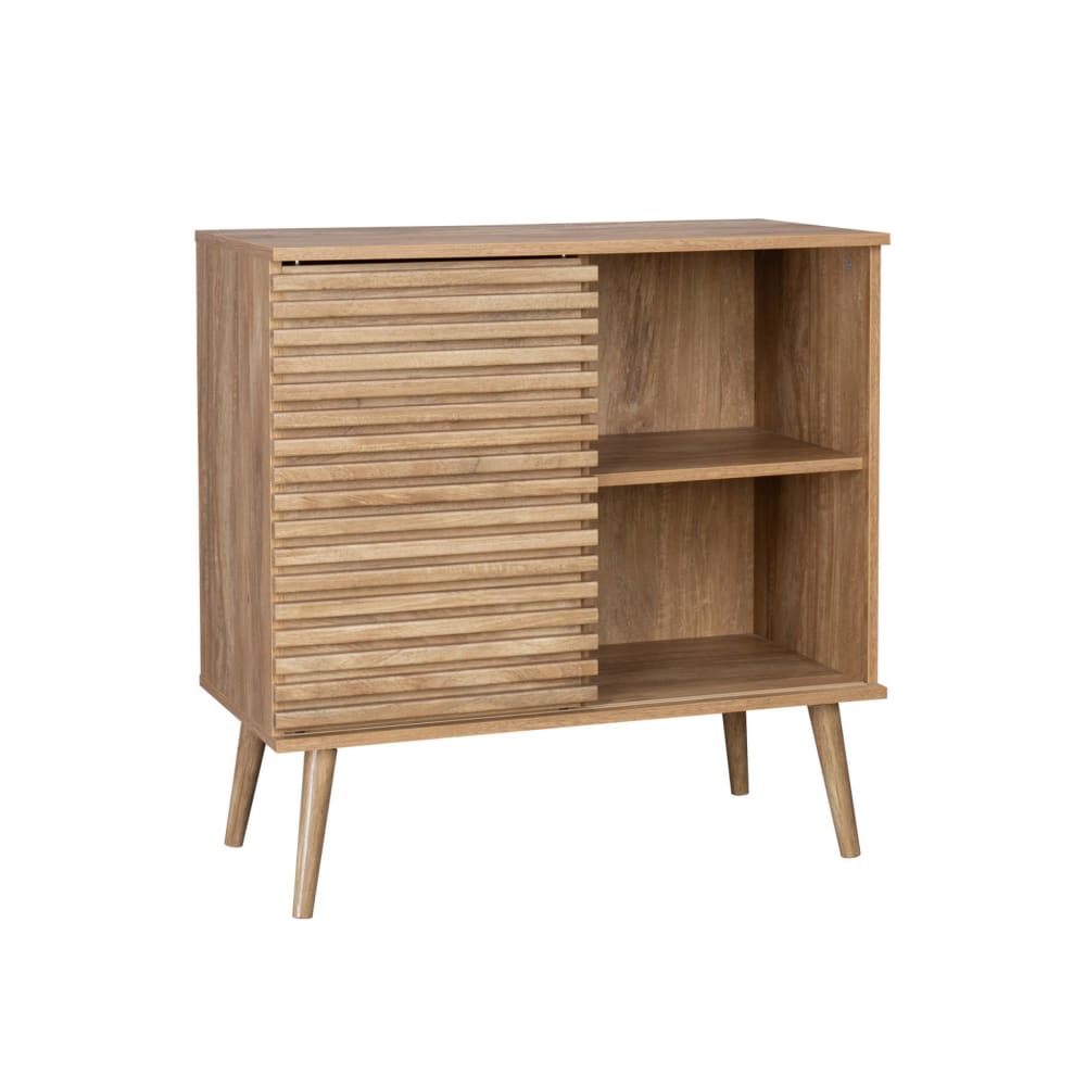 Petit buffet MADERE décor bois avec porte coulissante rainurée 80 cm