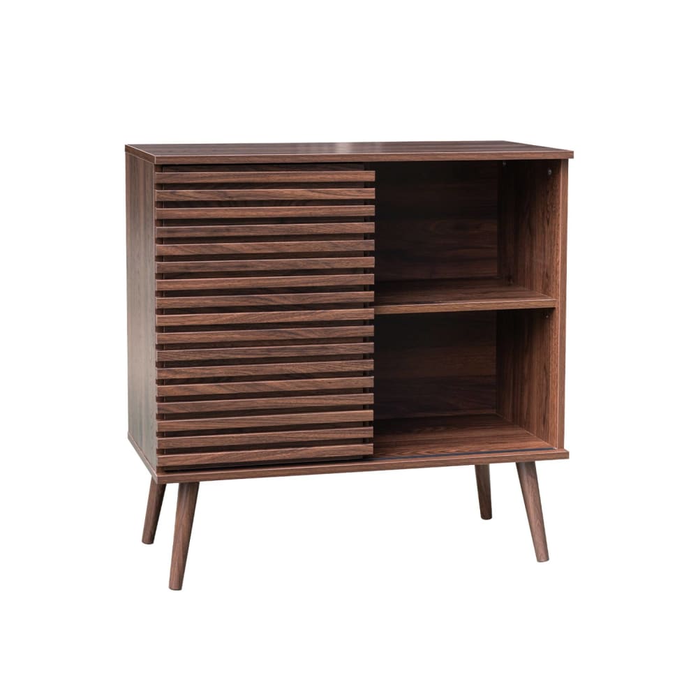 Petit buffet MADERE décor noyer avec porte coulissante rainurée 80 cm