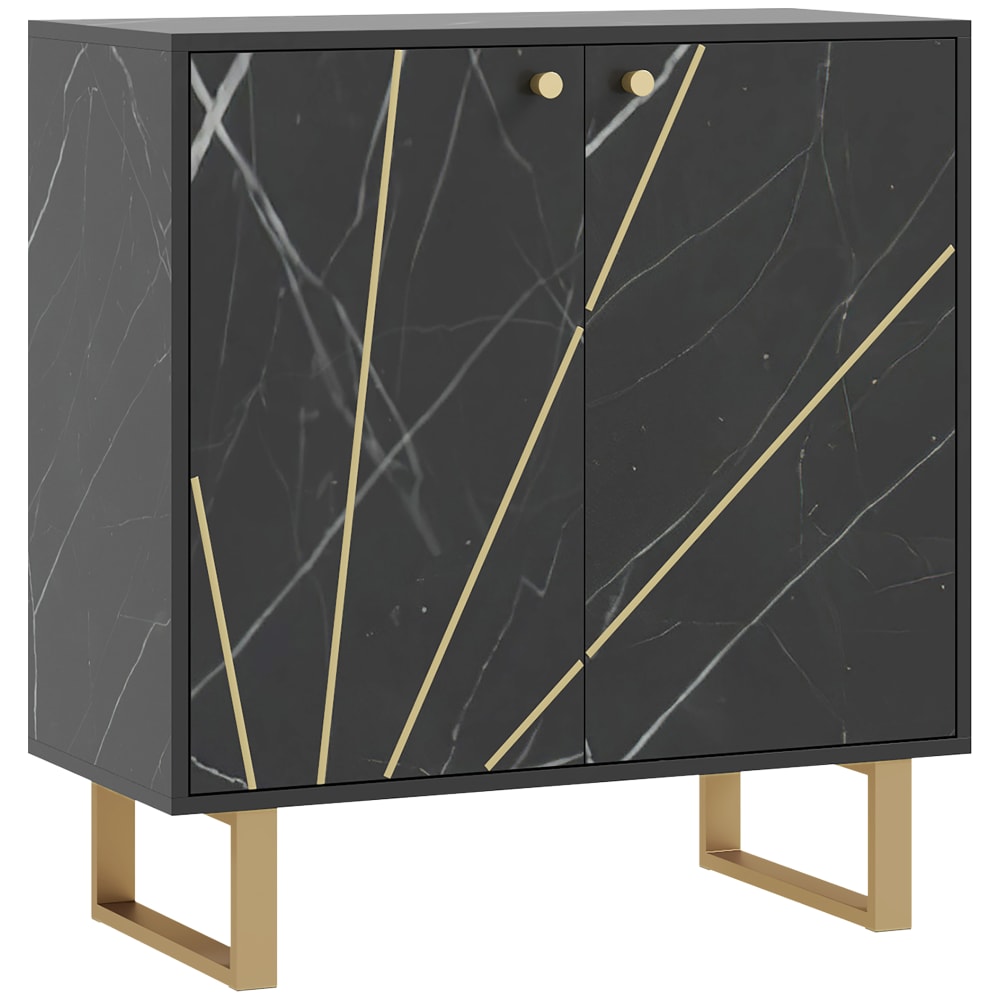 Petit buffet HOMCOM aspect marbre noir et métal doré 76 cm