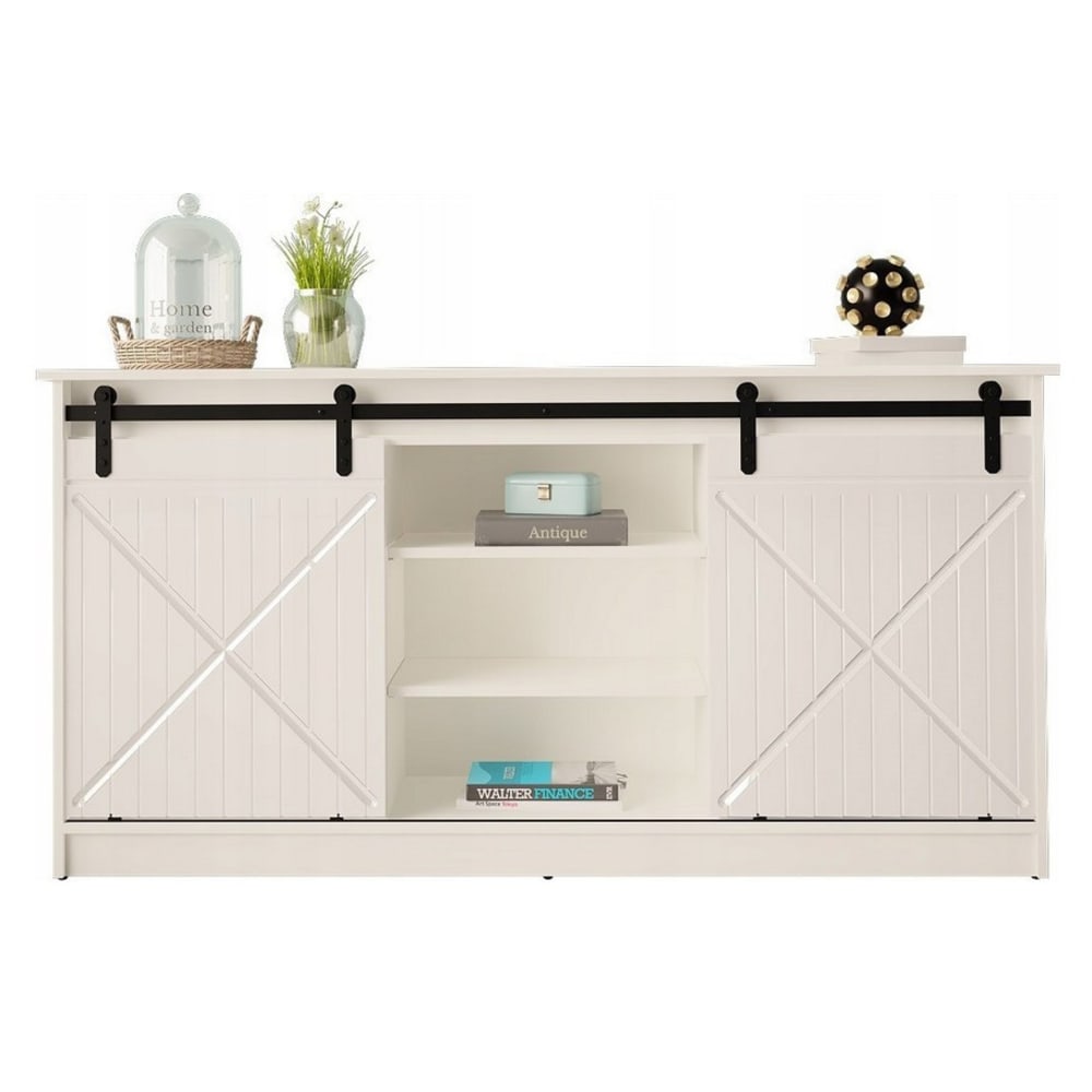 Buffet 2 portes coulissantes blanc 160 cm sans poignées - HEXA