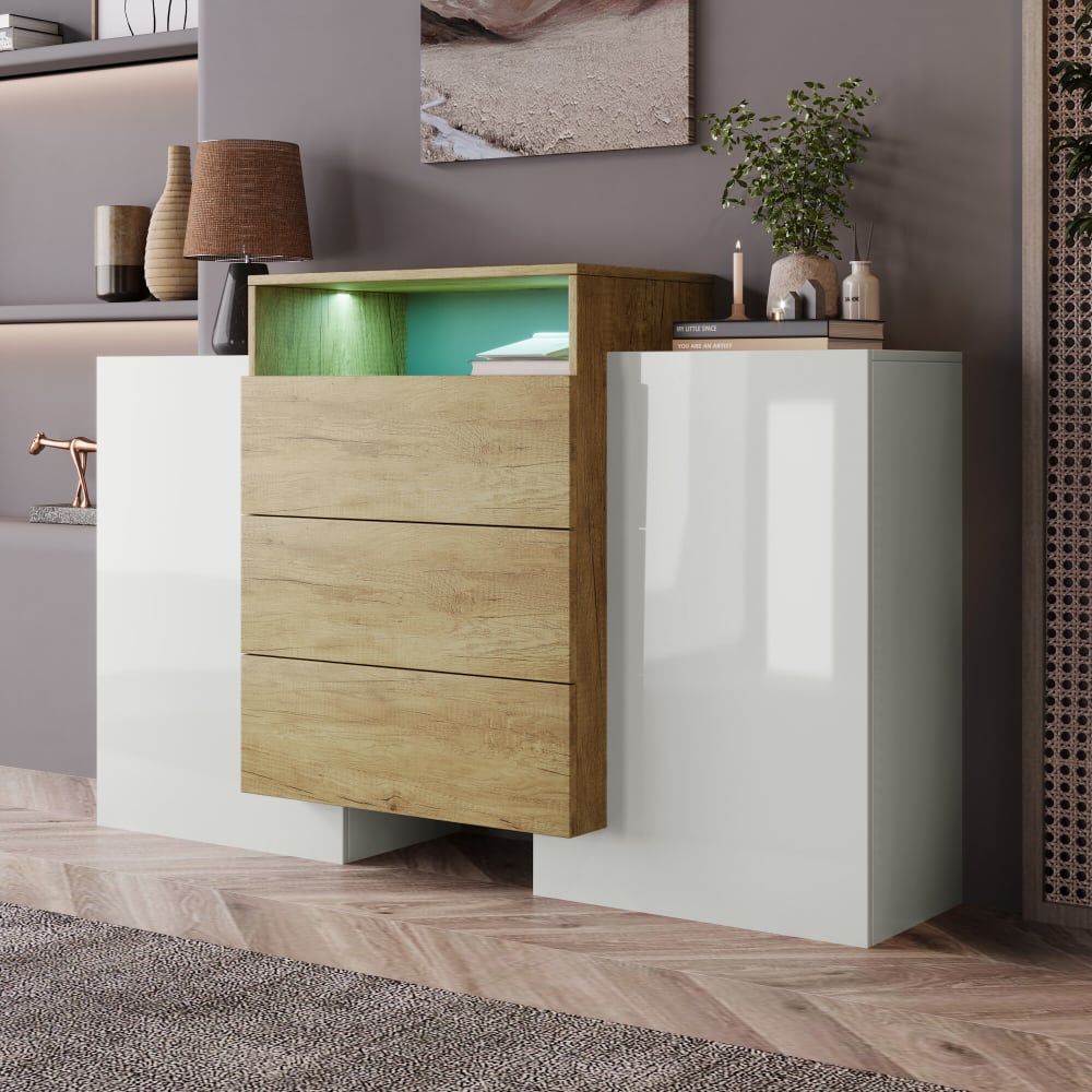 Buffet URBAN MEUBLE portes ouvertes et niche LED allumée