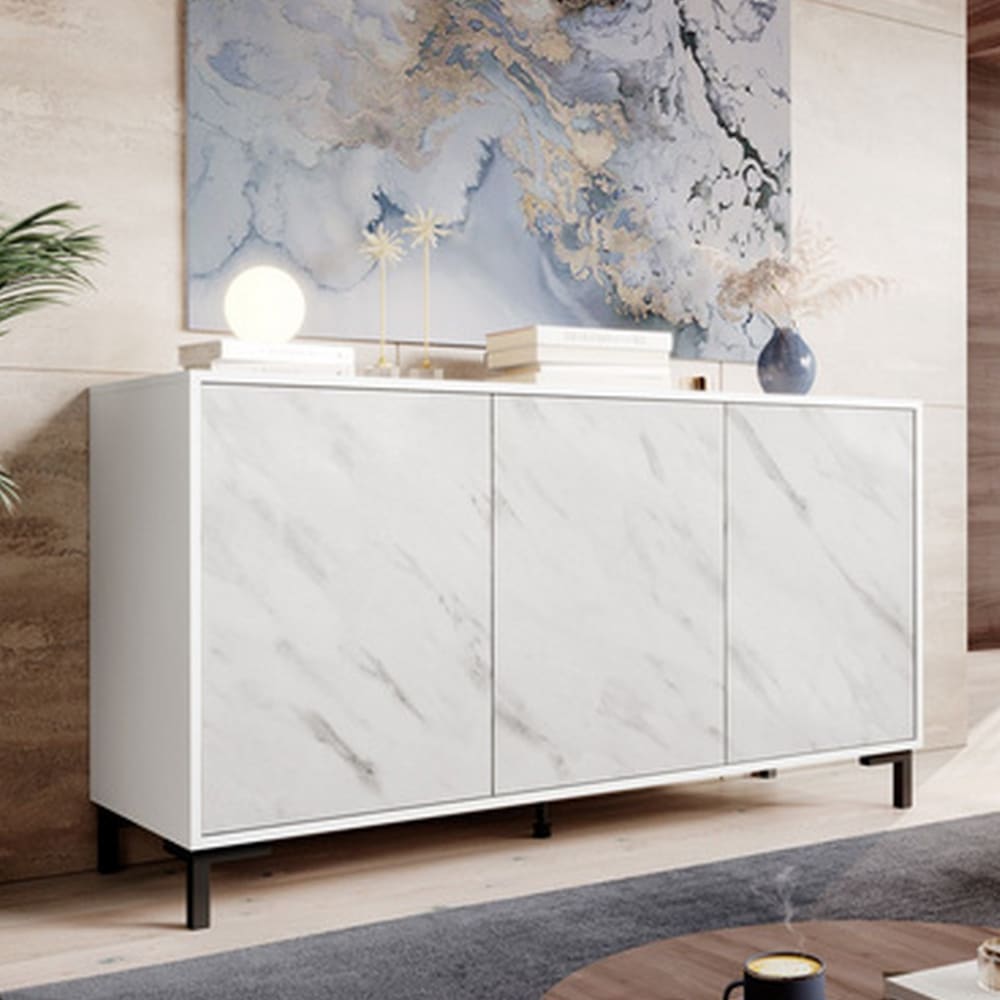 Détail du veinage blanc du buffet KETLA