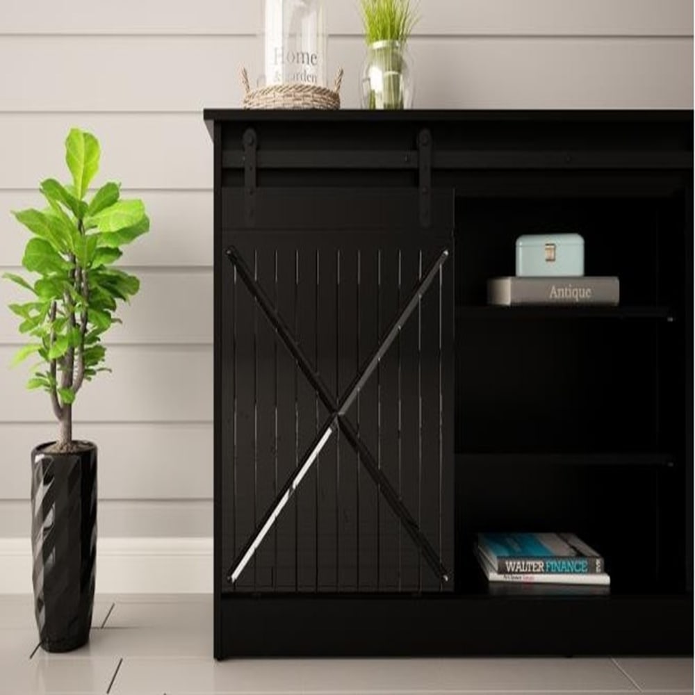 Buffet HEXA panneau ouvert sur le rangement intérieur
