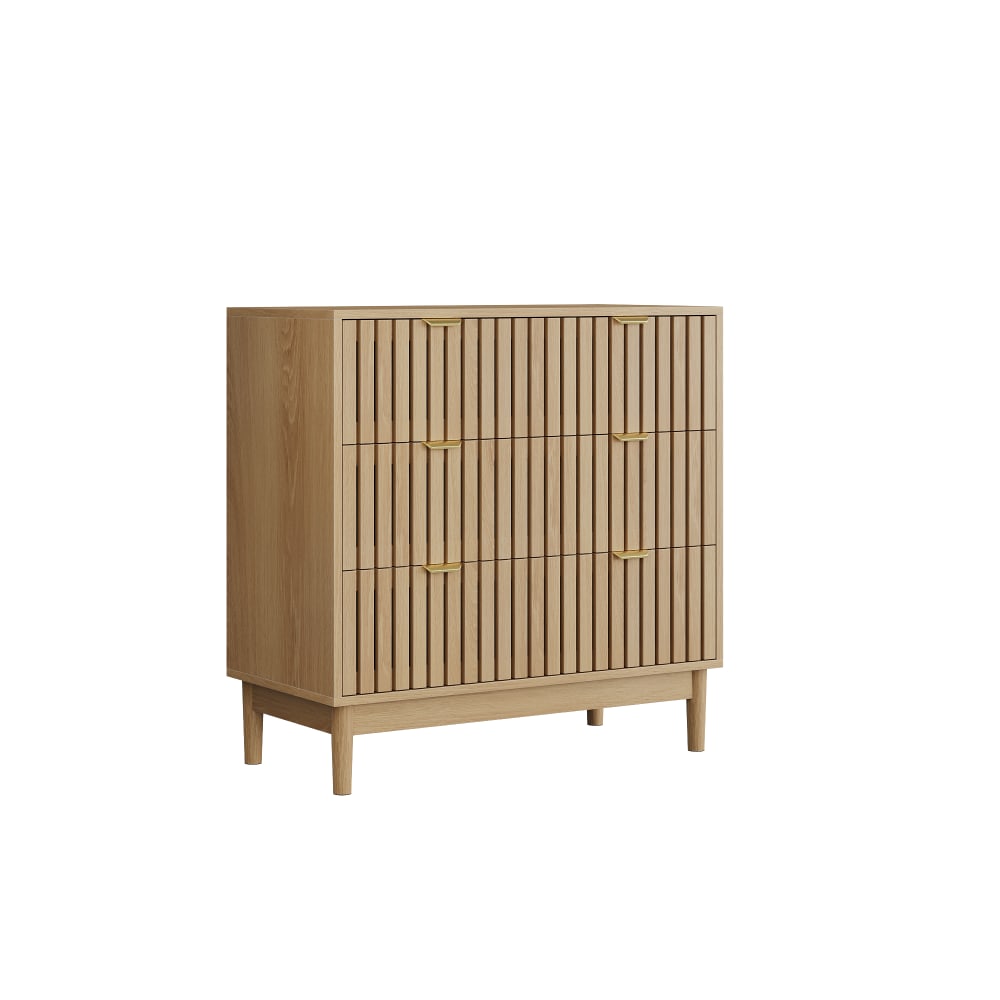 Petit buffet URBAN MEUBLE 80 cm effet chêne à 3 tiroirs et façade à lattes