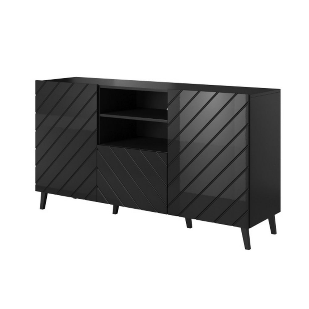 Buffet bahut 2 portes et 1 tiroir noir brillant 150 cm - YAKA