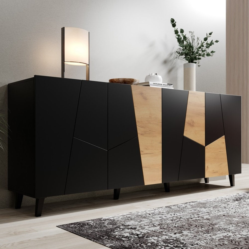 Buffet FUJI portes ouvertes sur ses quatre étagères