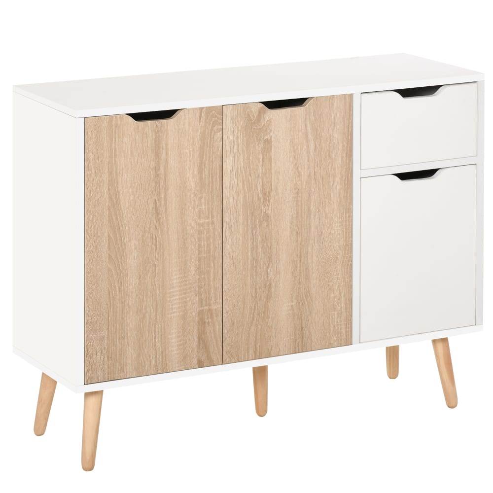 Buffet scandinave HOMCOM blanc et chêne clair 90 cm à 3 portes