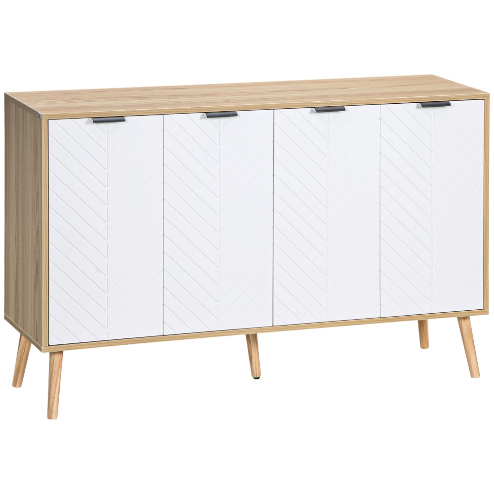 Buffet HOMCOM blanc et bois 120 cm à motif chevrons