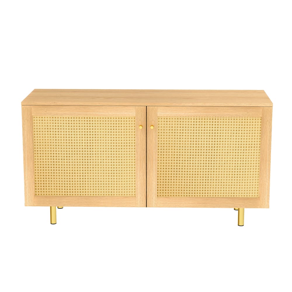 Buffet bas URBAN MEUBLE 120 cm à 2 portes en rotin clair et pieds dorés