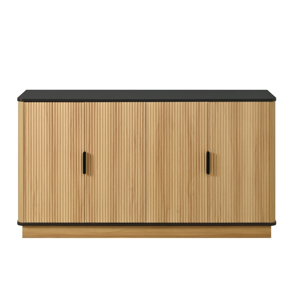 Buffet URBAN MEUBLE effet bois naturel 139 cm avec 4 portes à rainures verticales