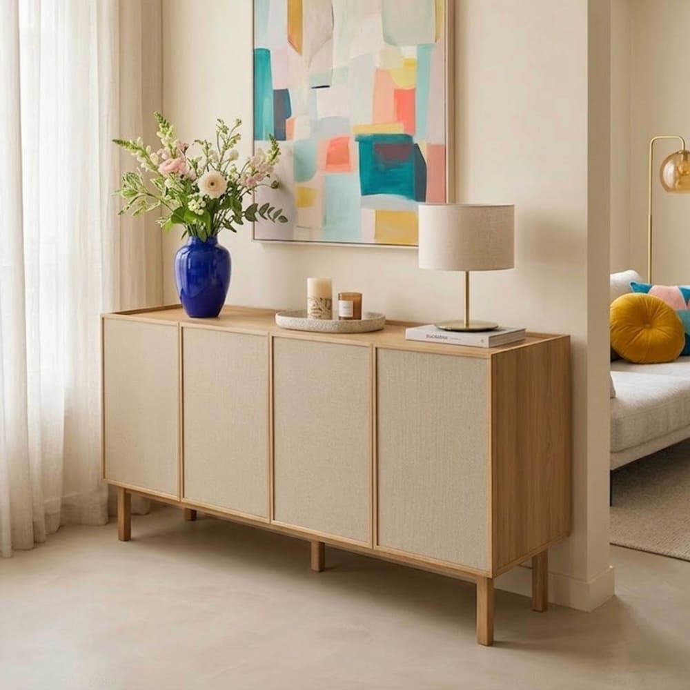 Détail des portes en tissu du buffet TOMY