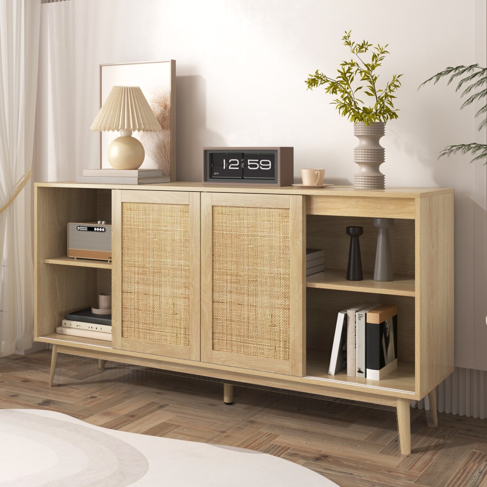 Détail du rotin véritable des portes du buffet URBAN MEUBLE