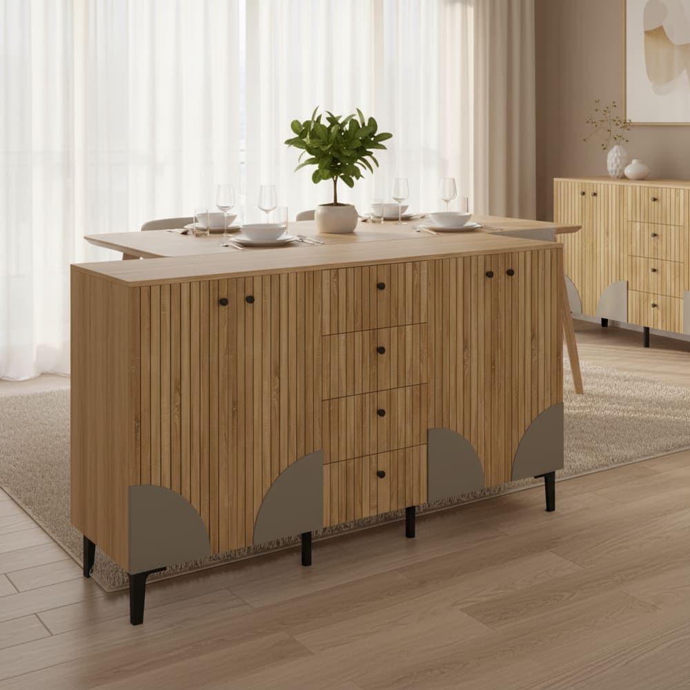 Détail des façades cannelées du buffet URBAN MEUBLE