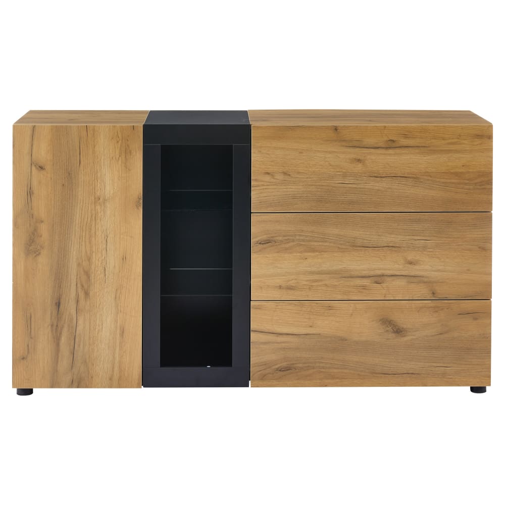 Buffet vitrine URBAN MEUBLE effet bois et noir 140 cm avec éclairage LED
