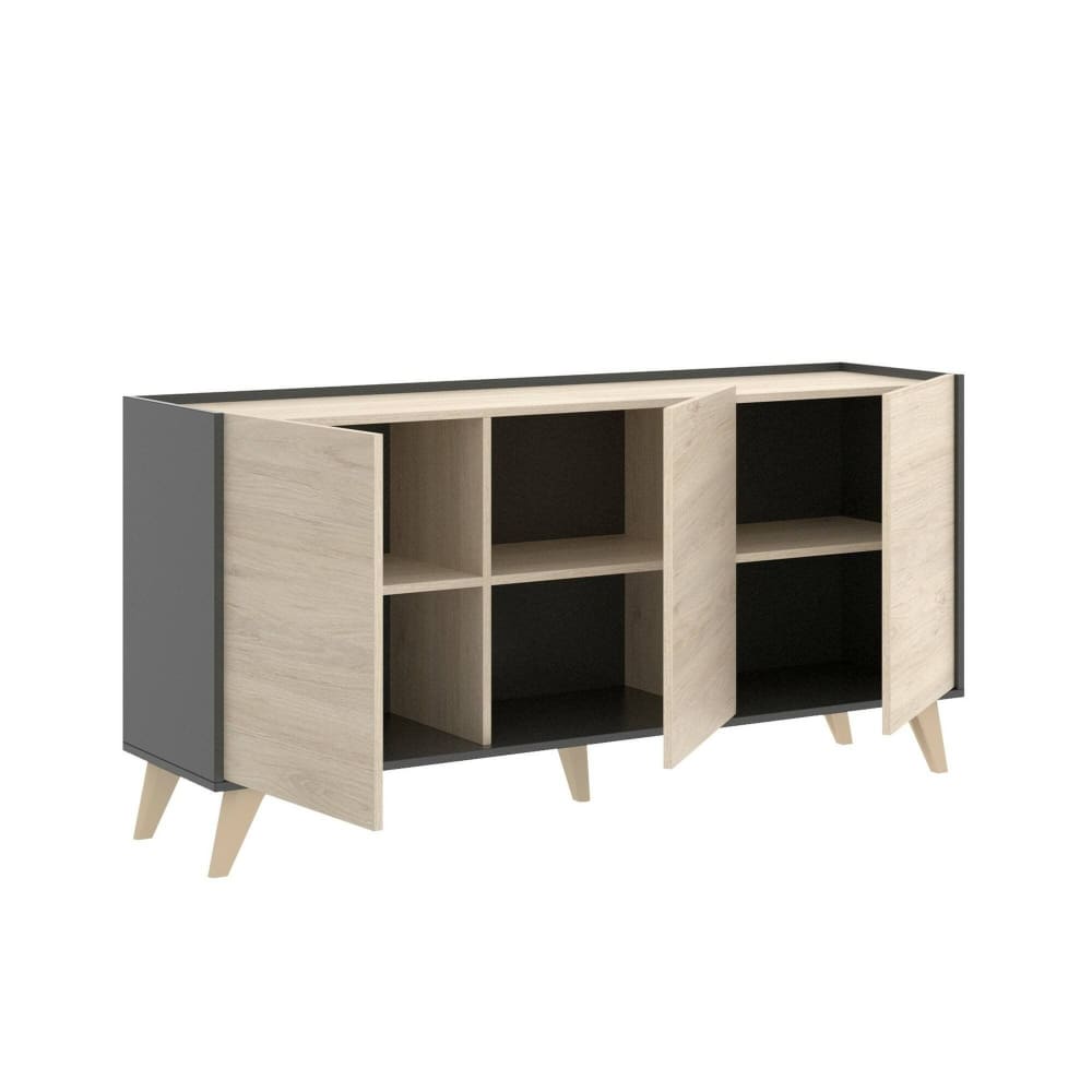 Buffet enfilade AFRODITE chêne et anthracite 3 portes 155 cm