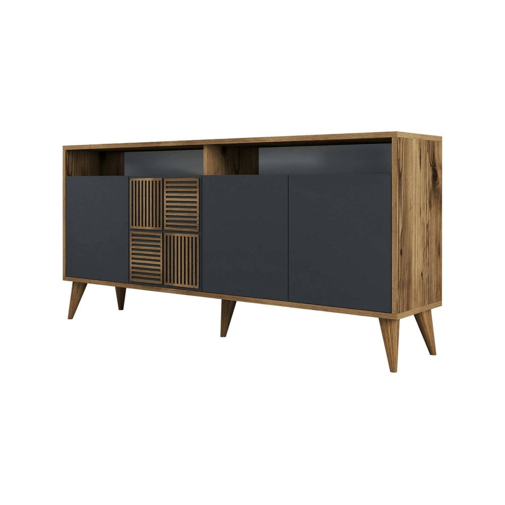 Buffet enfilade GARIGLIANO effet noyer et anthracite 160 cm