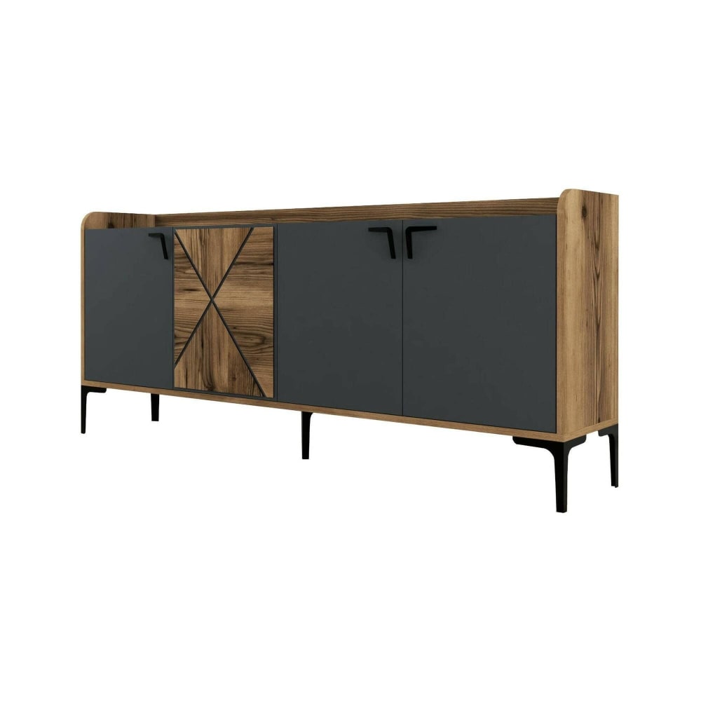 Grand buffet ALSO effet noyer et gris anthracite 180 cm