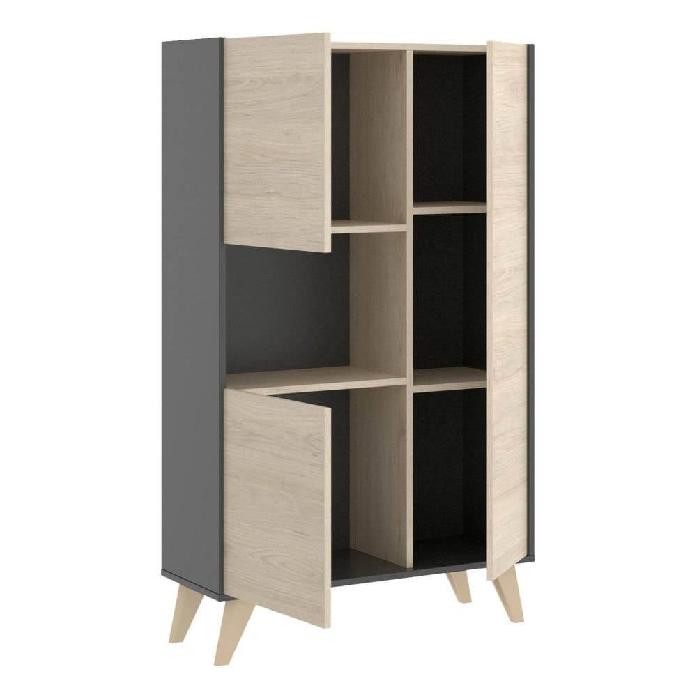 Vaisselier haut BOARIO anthracite et chêne 3 portes 81 cm