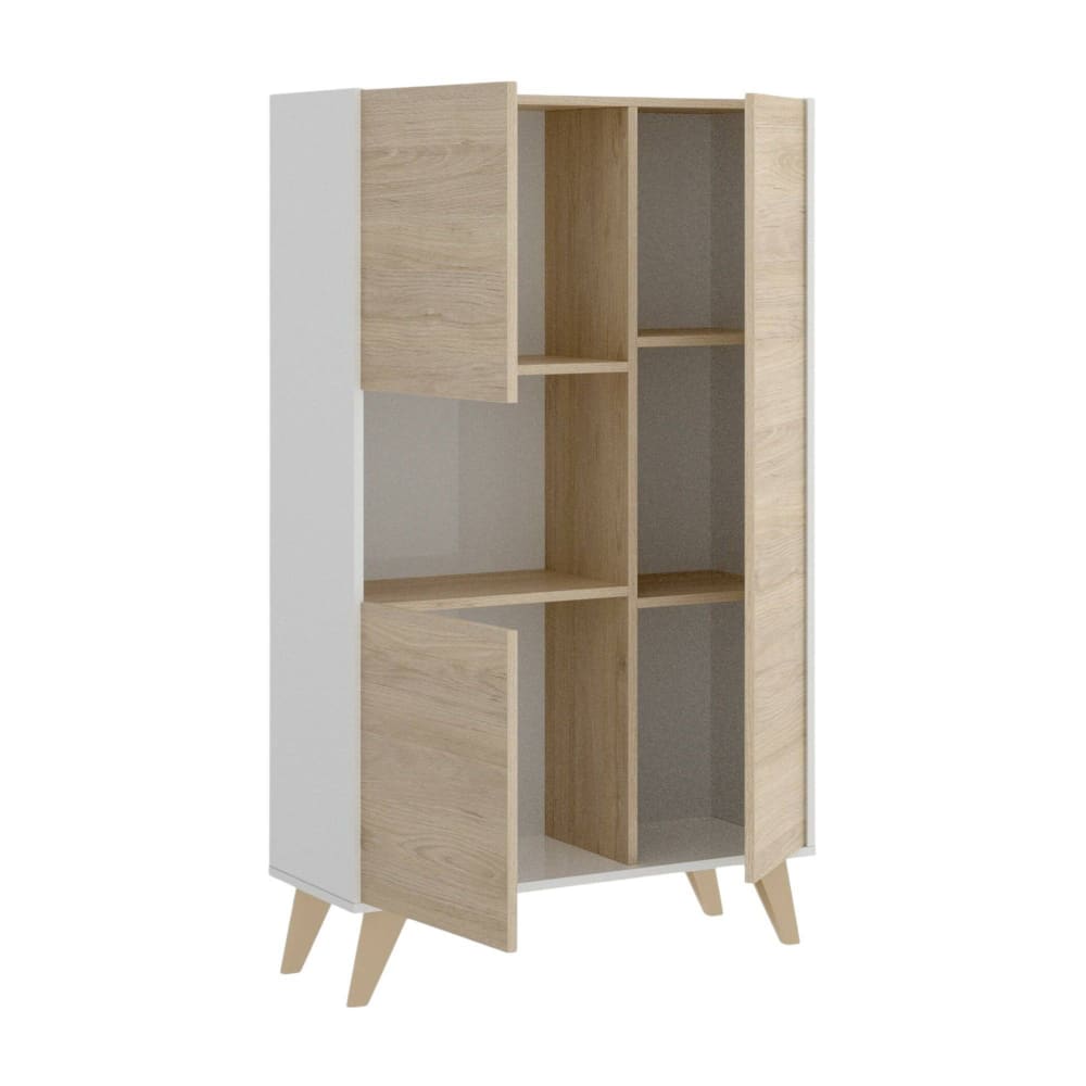 Buffet de rangement BOARIO effet chêne clair et blanc 135 cm